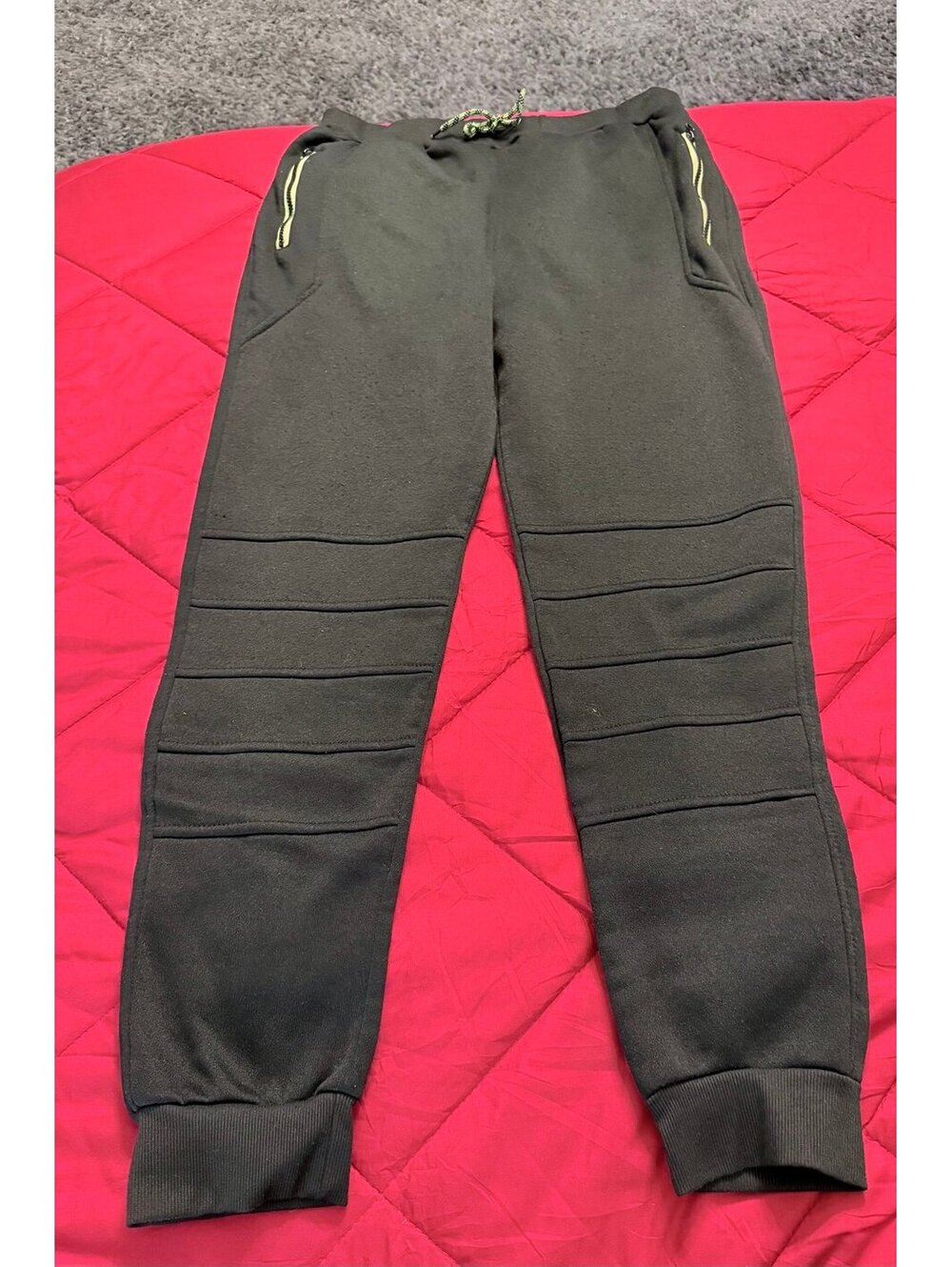 Black Fleece Moto Jogger Sweatpants Zip Pocket Athletic Lounge Pants